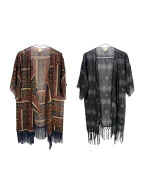 Lot Of 2 LuLaRoe Monroe Kimono Size Large L Multi-Color Pattern Fringe Geometric